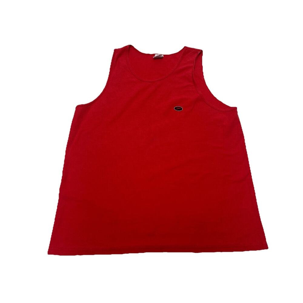 Vtg 1980 90's Speedo LOGO RED Tank Top SPELLOUT WorkOut Beach Muscle Shirt XL
